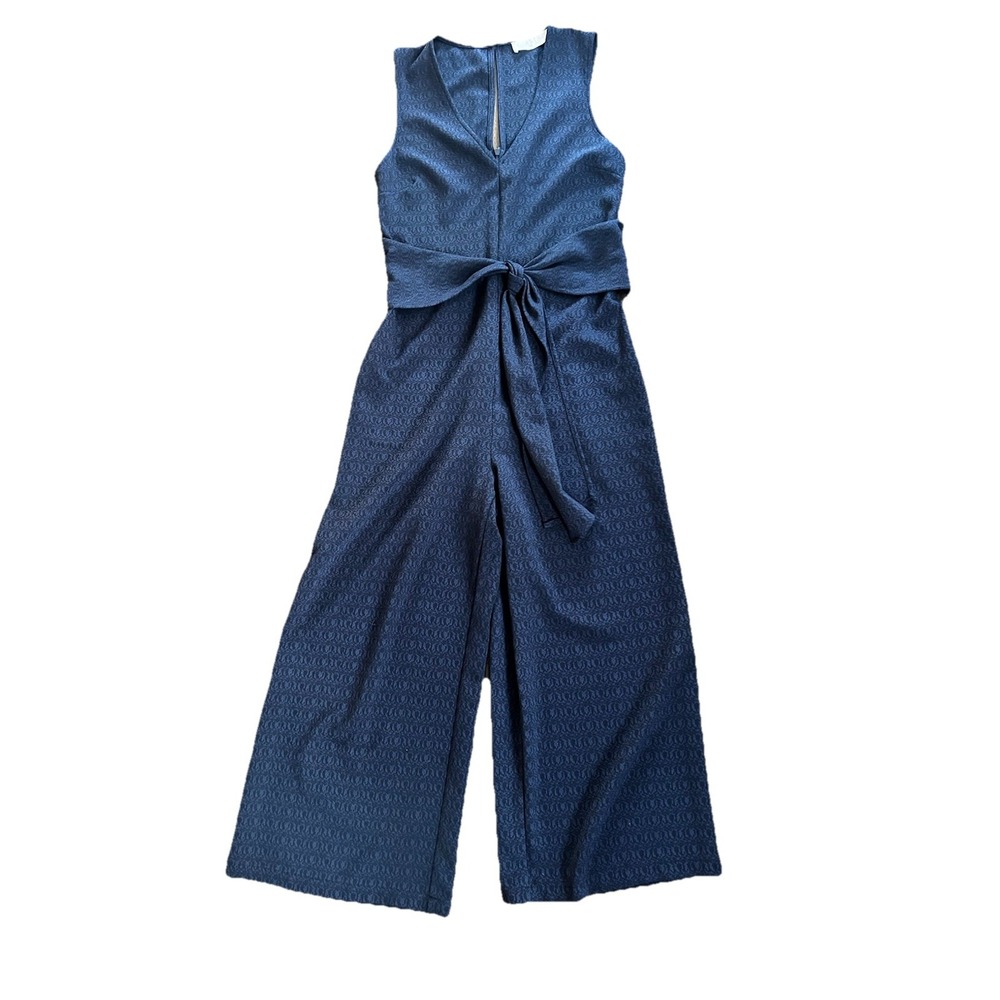 ASTR the Label Navy Textured‎  Tank Jumpsuit Wide Leg Cropped Faux Wrap Small